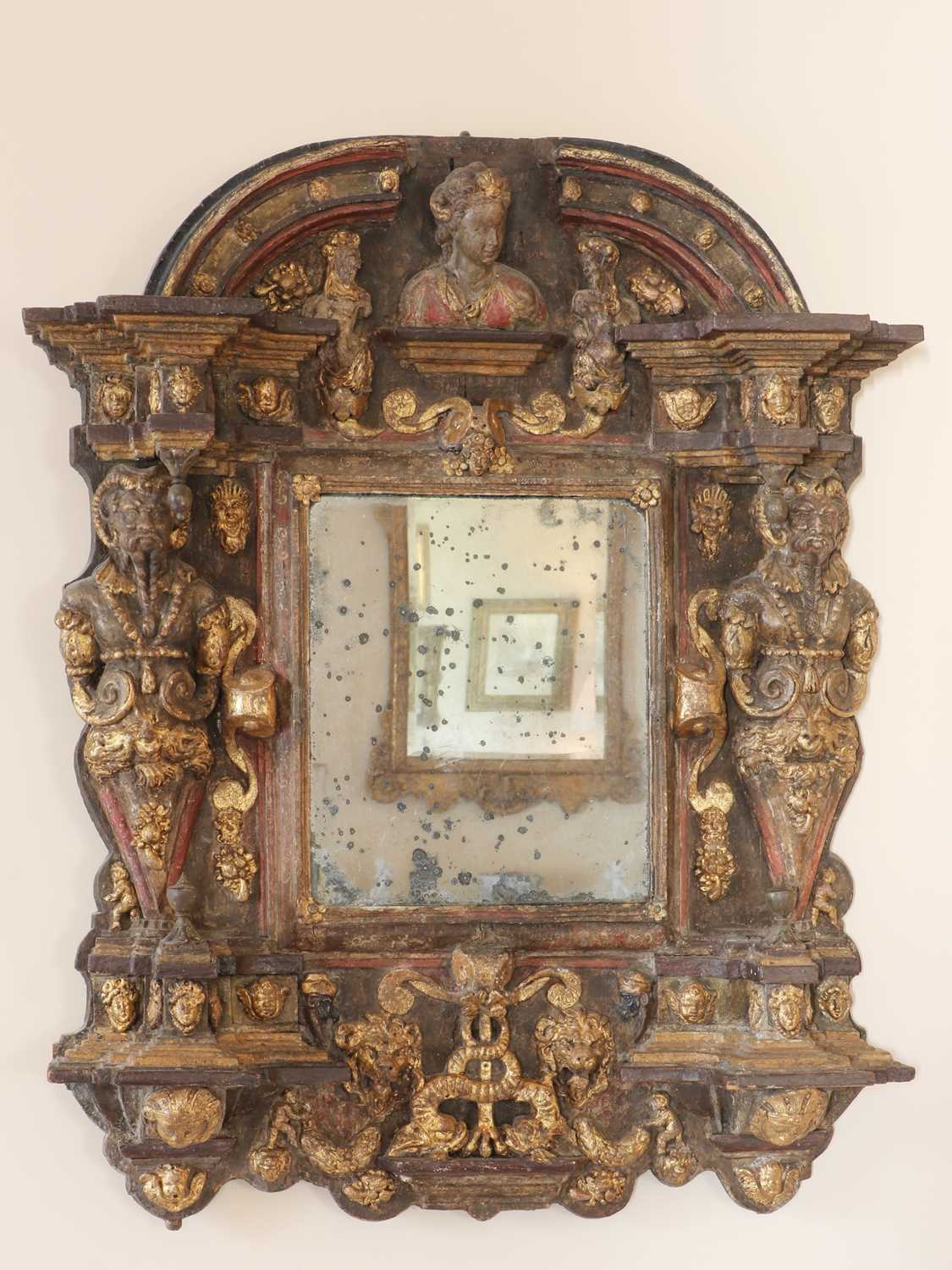 A Renaissance-style painted and parcel-gilt tabernacle mirror, - Image 3 of 69