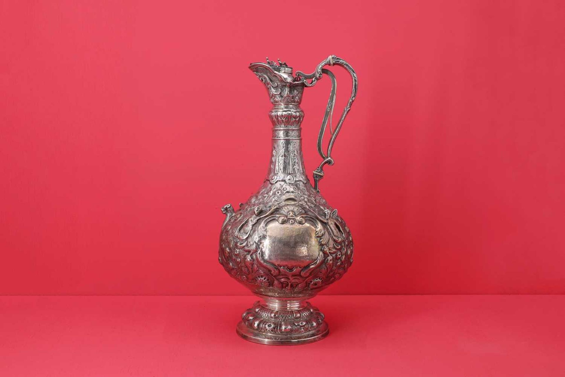 An Victorian Irish silver Armada pattern claret jug, - Bild 3 aus 23