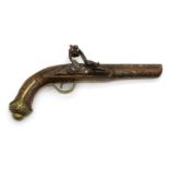 A silver inlaid flintlock pistol,