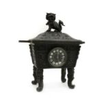 A spelter Chinese style mantel clock