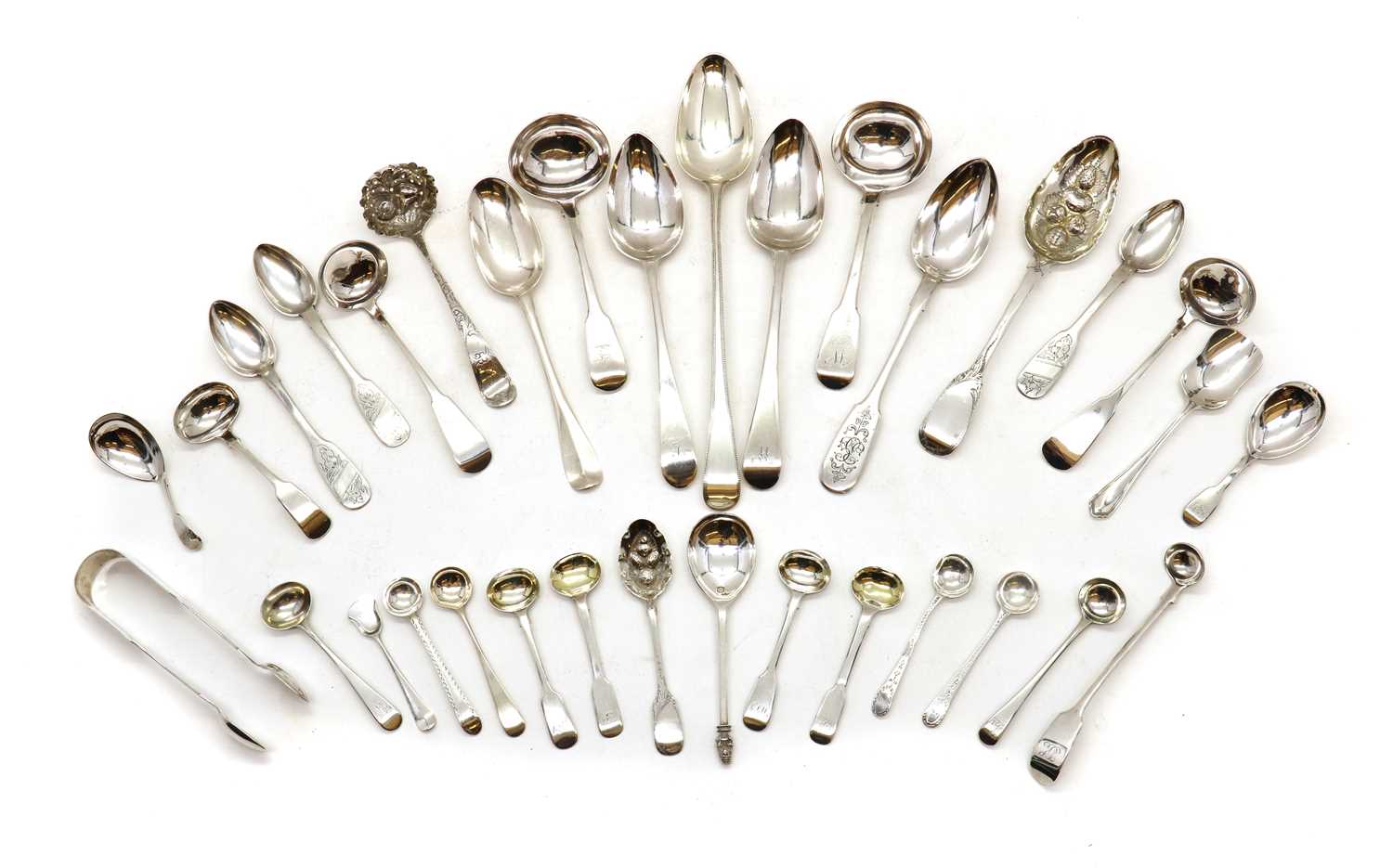 A collection of silver flatware