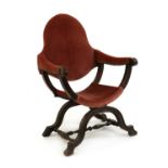 A walnut Savonarola X framed chair