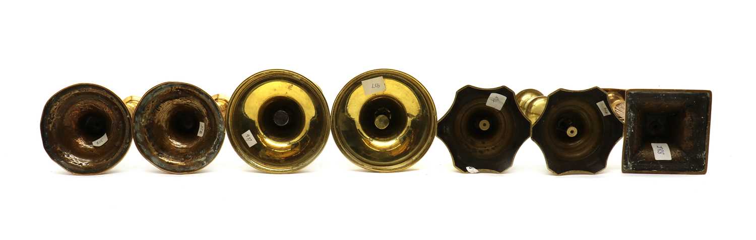 Three pairs of brass candlesticks, - Image 3 of 3