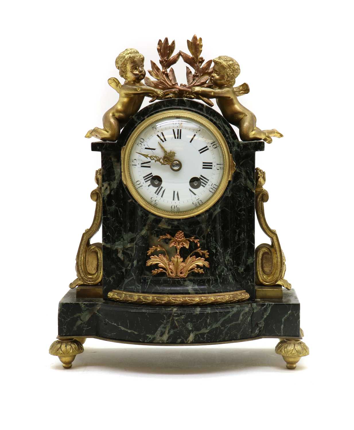 A French ormolu and marble mantel clock,