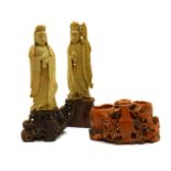 A pair of Chinese soapstone carvings,