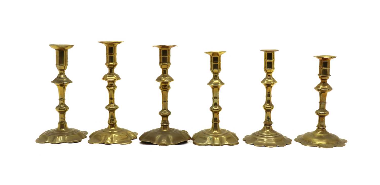 Six Georgian brass candlesticks - Image 2 of 3