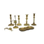A small brass standing snuffer and stand,
