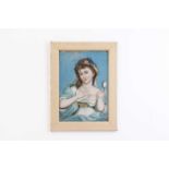 A Chinese export reverse glass painting of a girl,
