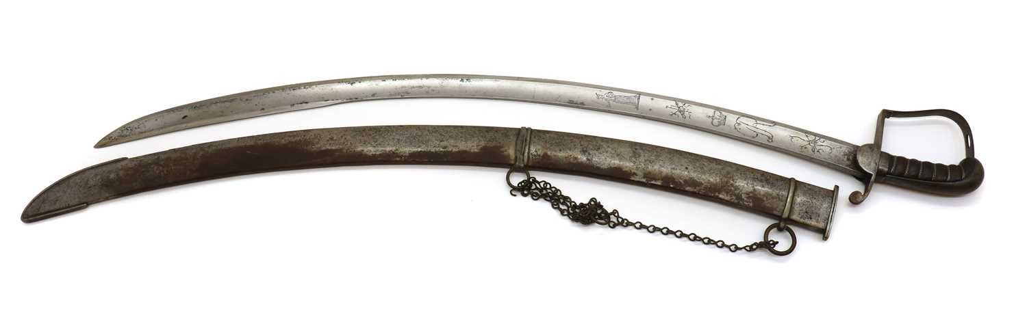 A 1796 Pattern Light Cavalry Officer's sabre and scabbard,