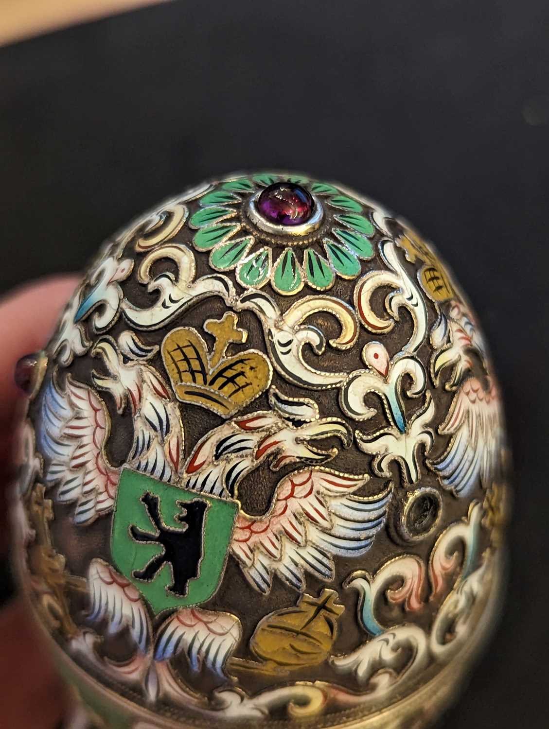 A Russian silver gilt and cloisonne enamel egg, - Image 15 of 19