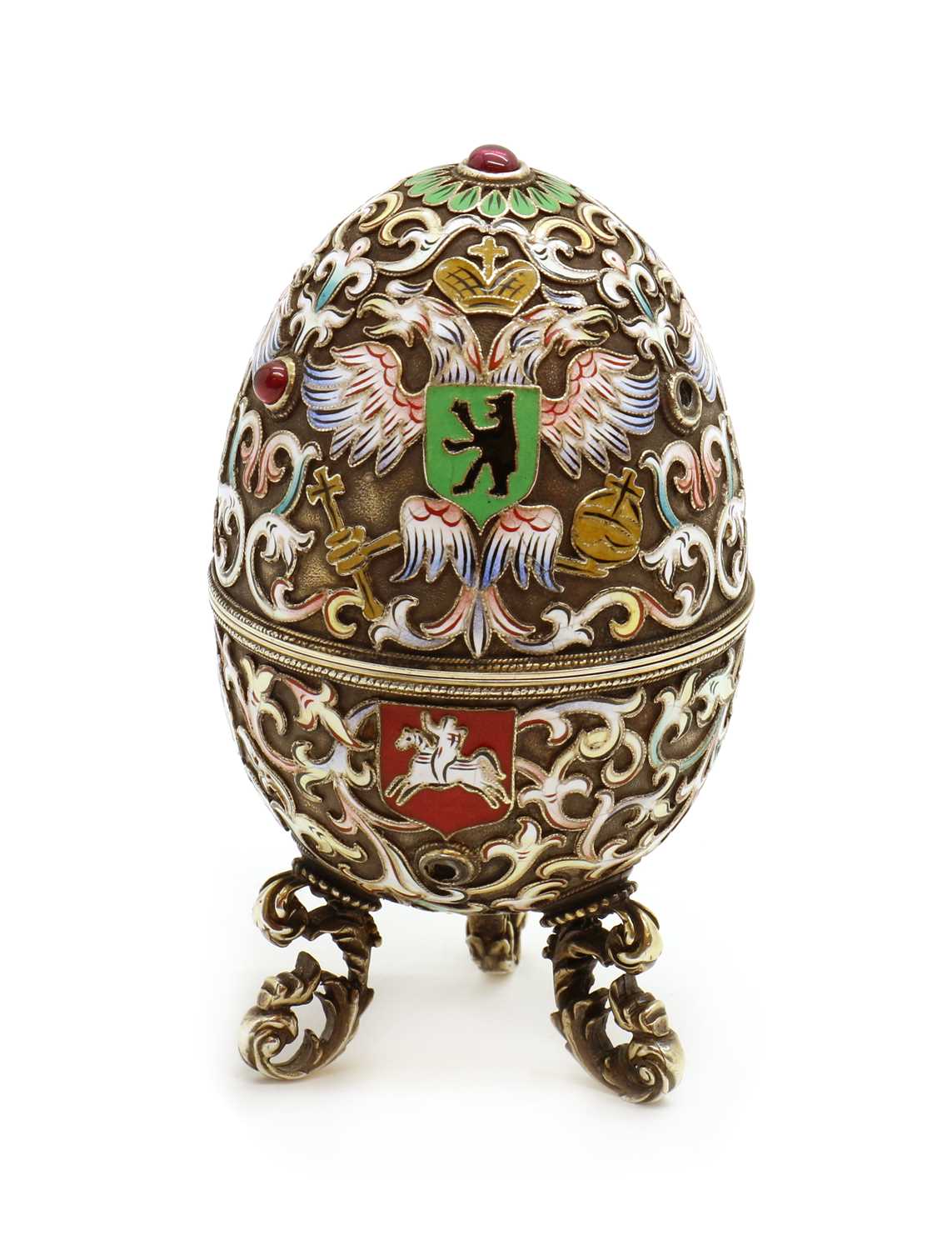 A Russian silver gilt and cloisonne enamel egg, - Image 3 of 19