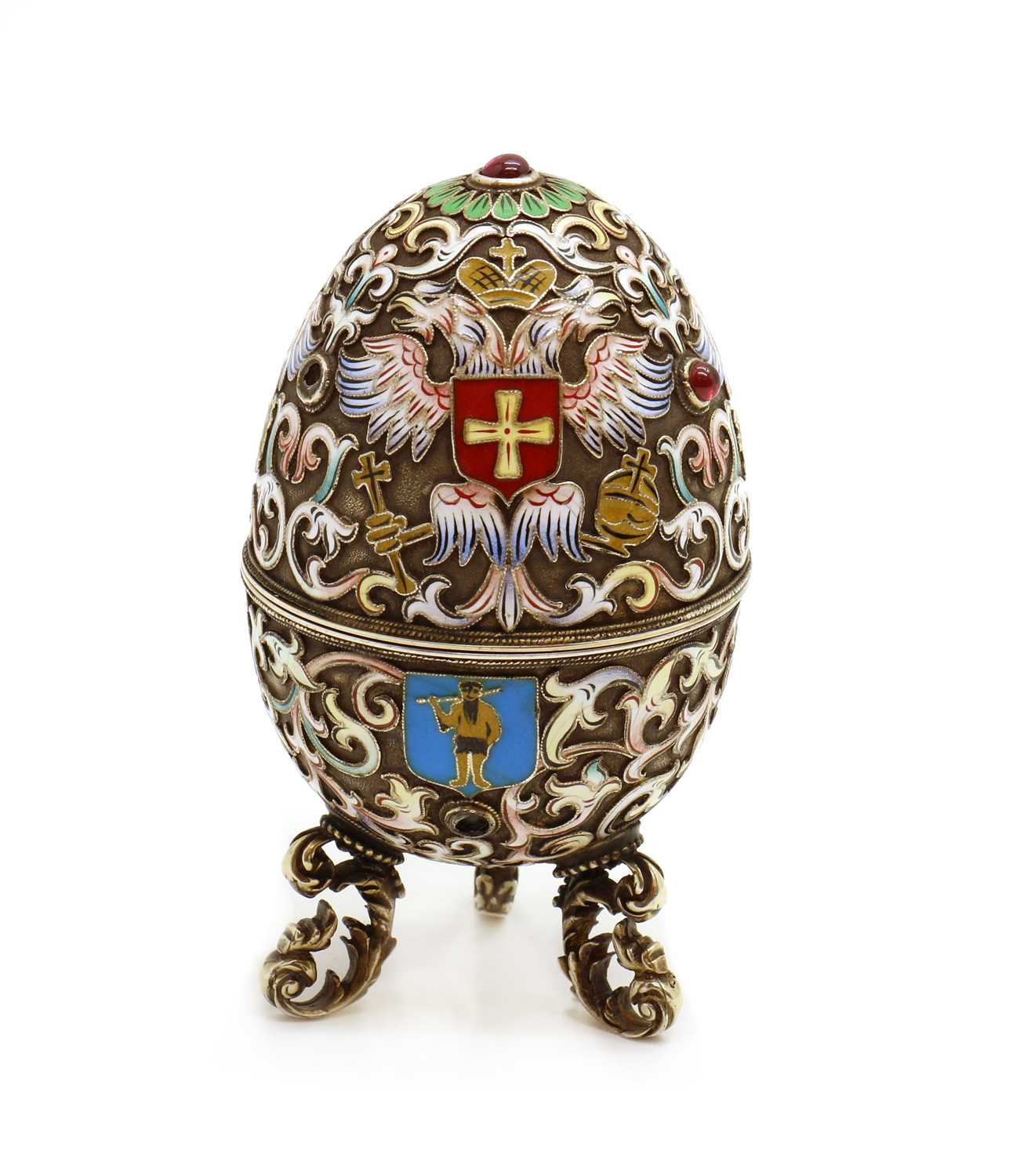 A Russian silver gilt and cloisonne enamel egg, - Image 2 of 19