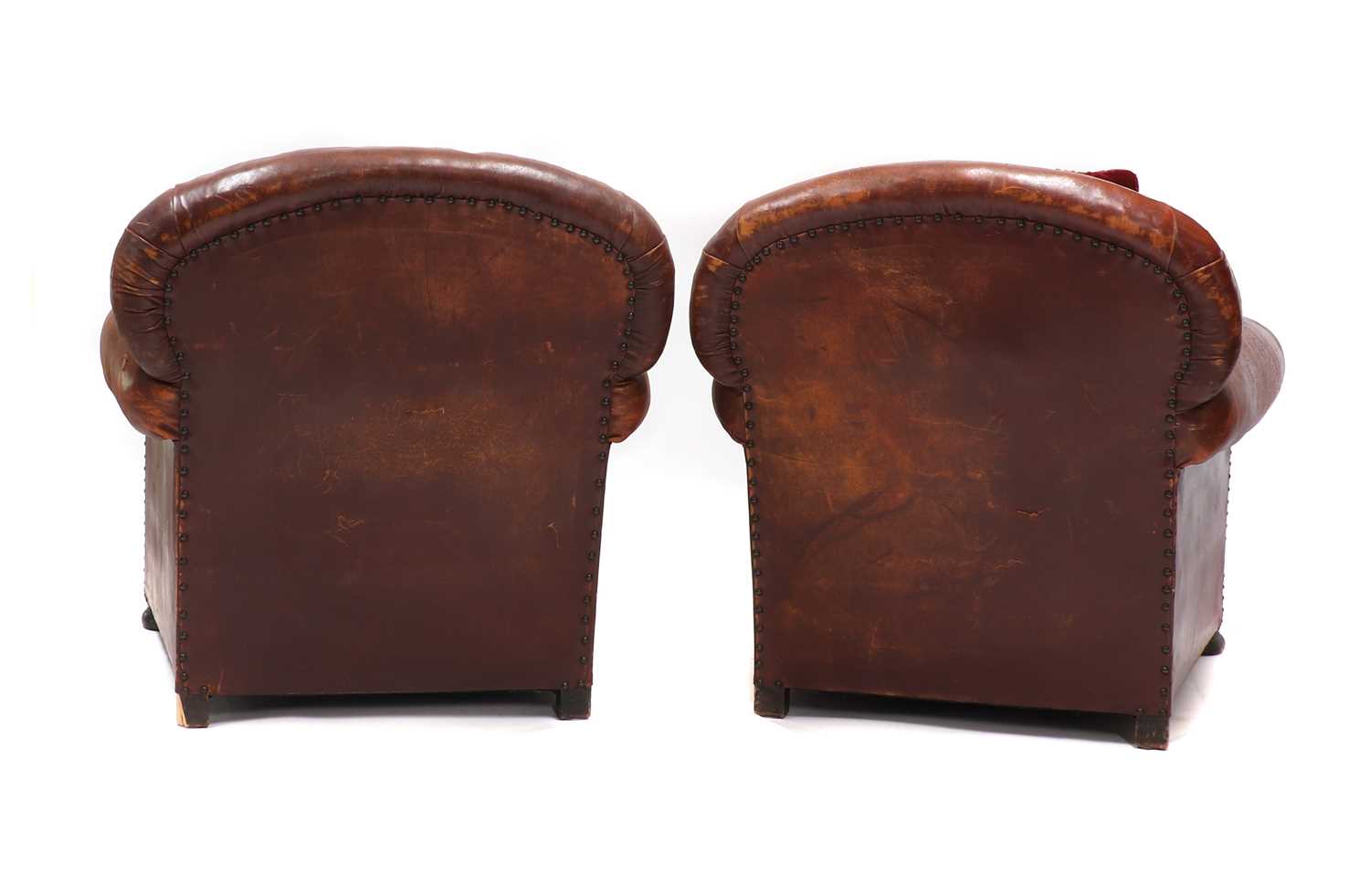 A pair of red leather club chairs - Image 2 of 2