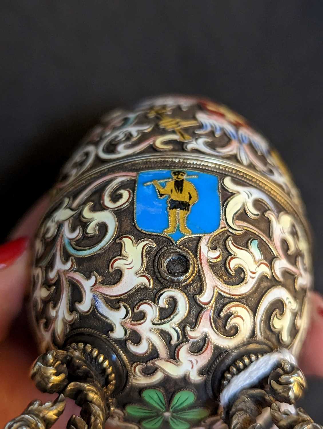 A Russian silver gilt and cloisonne enamel egg, - Image 10 of 19