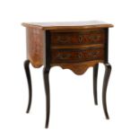 A small Transitional-style walnut, beech and parquetry commode