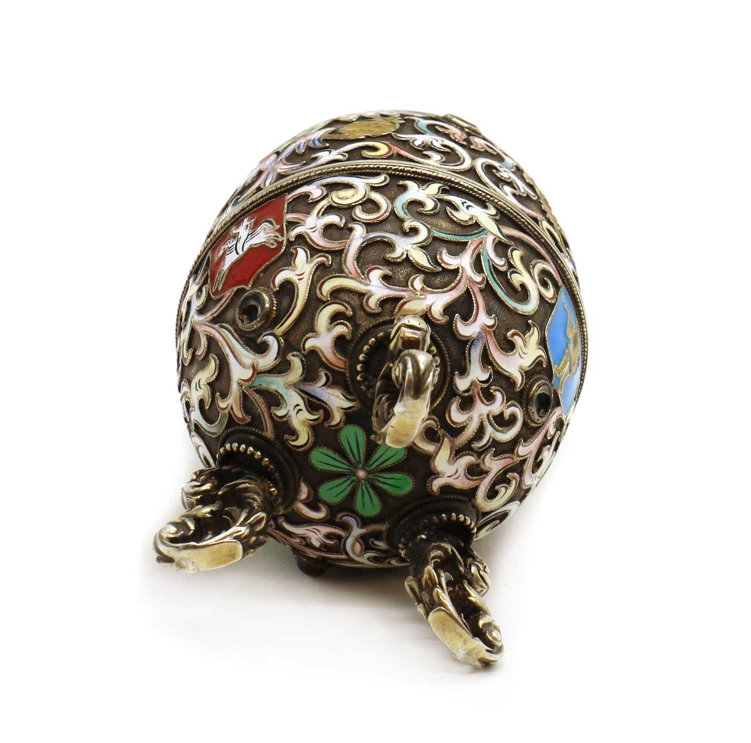 A Russian silver gilt and cloisonne enamel egg, - Image 5 of 19