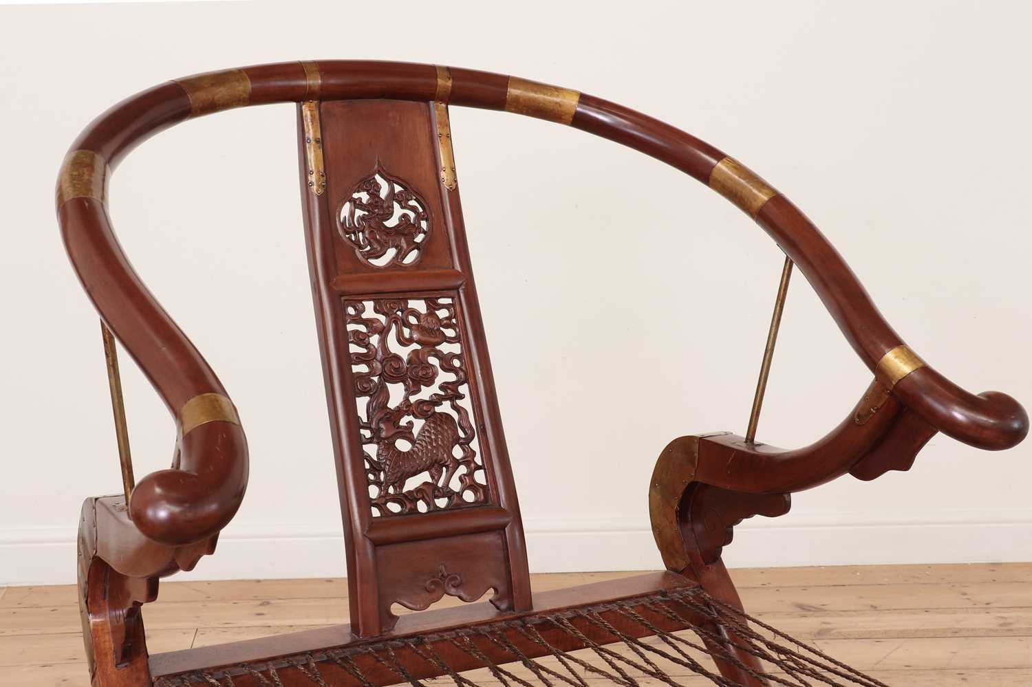 A pair of Chinese hardwood horseshoe-back folding chairs, - Image 7 of 9