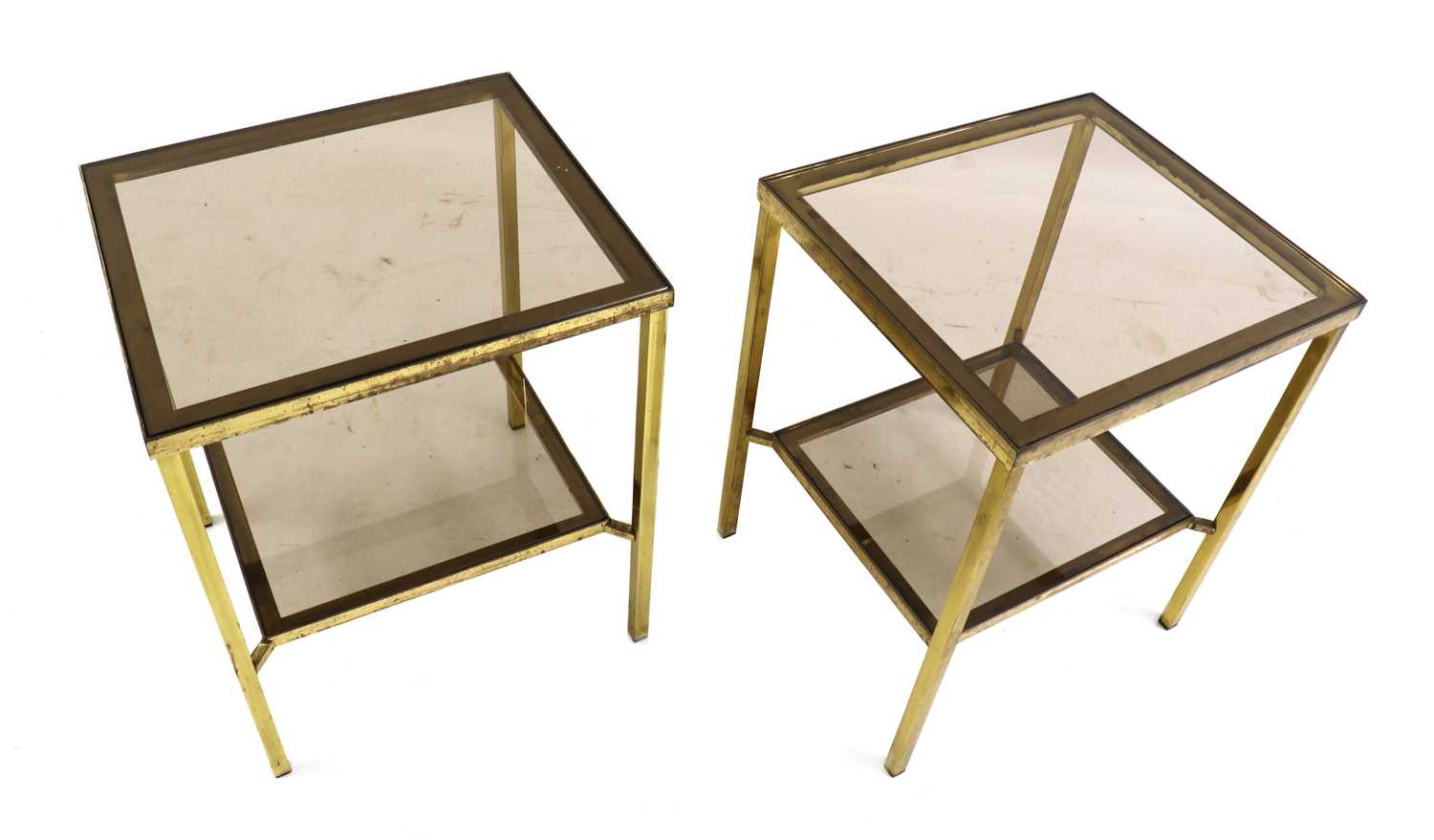 A pair of two tiered brass side tables, - Image 2 of 21
