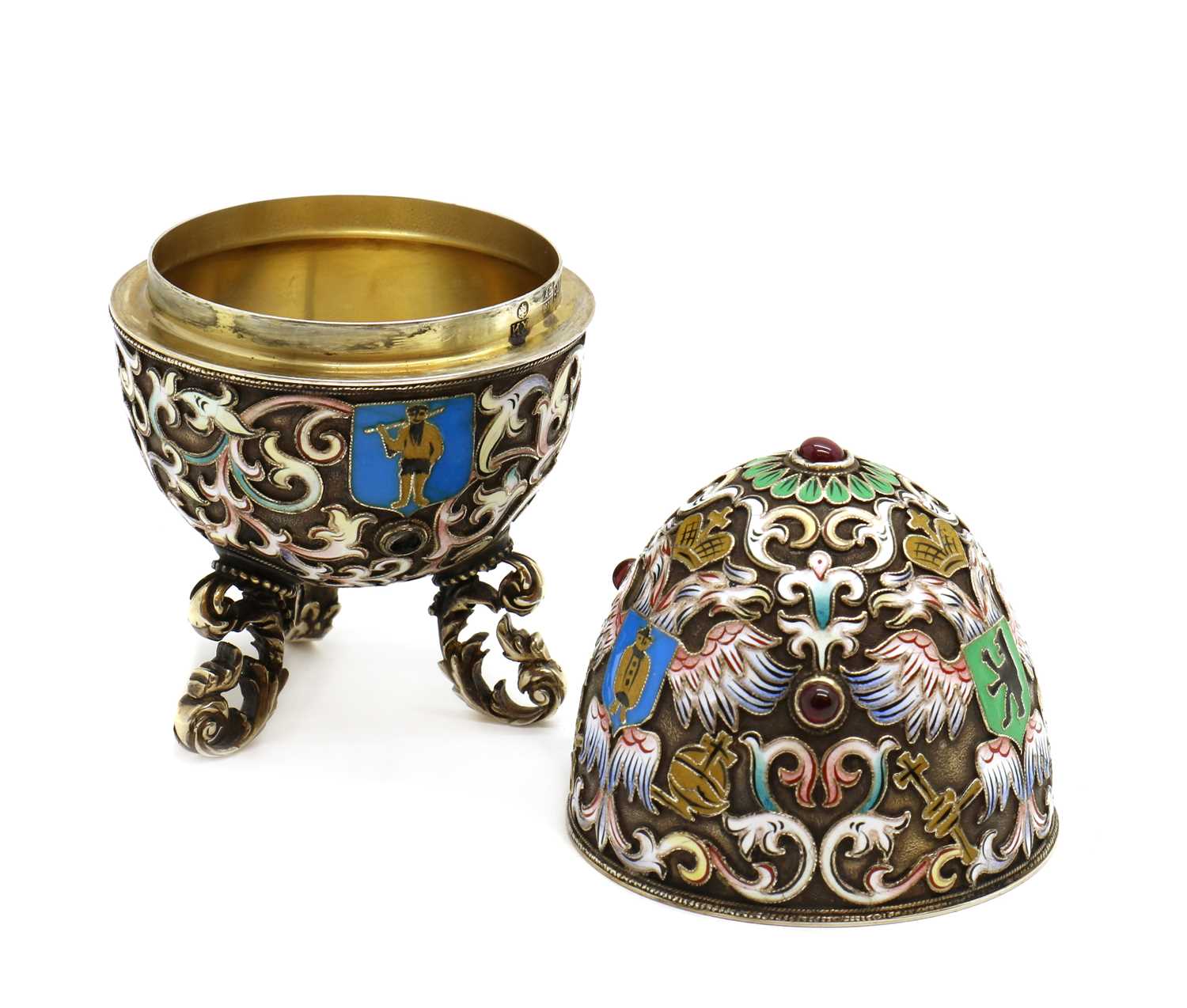 A Russian silver gilt and cloisonne enamel egg, - Image 4 of 19