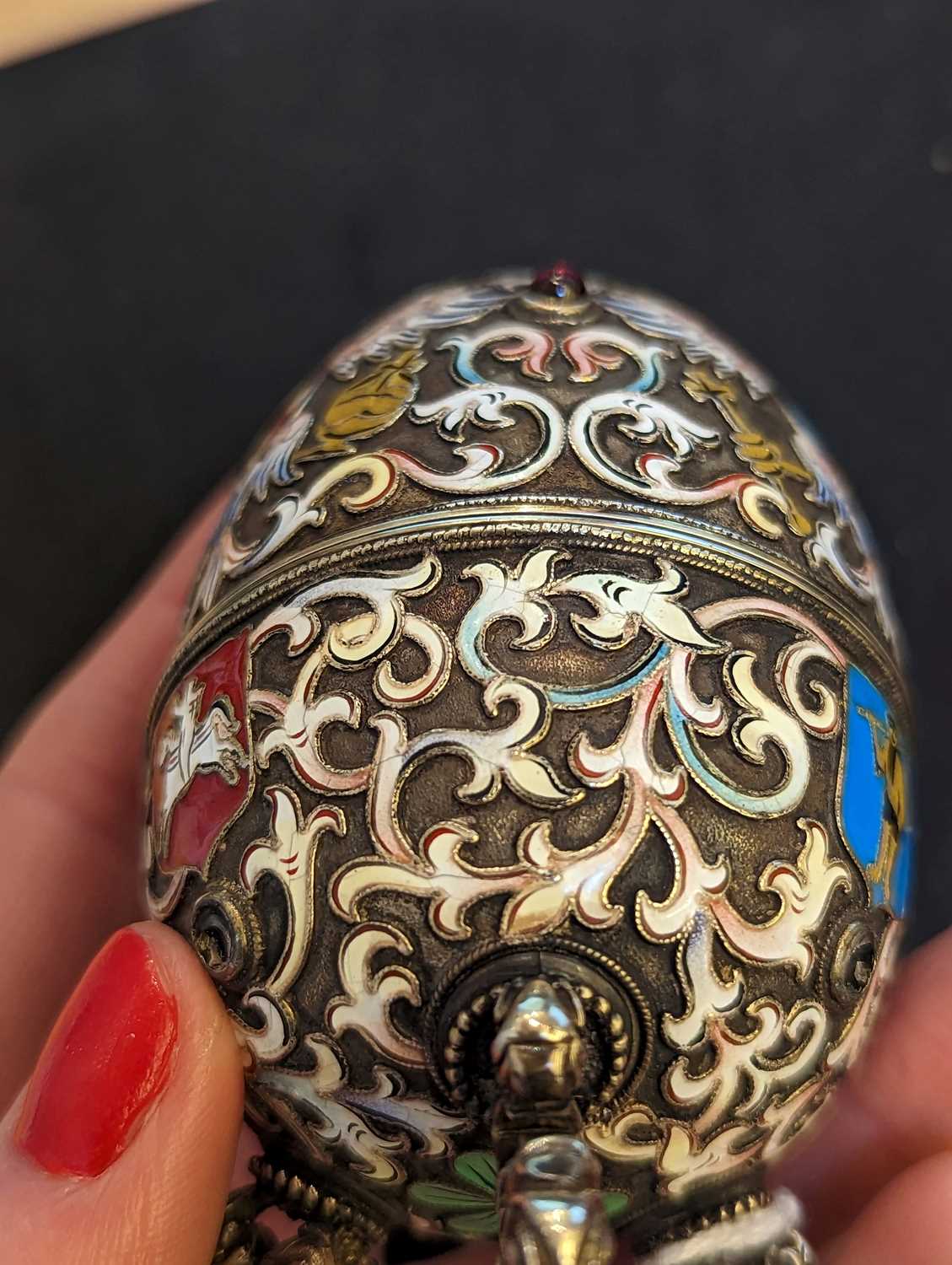 A Russian silver gilt and cloisonne enamel egg, - Image 13 of 19