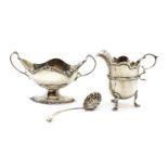 A silver twin-handled sugar bowl