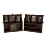 A pair of Moorish style mahogany wall shelves,