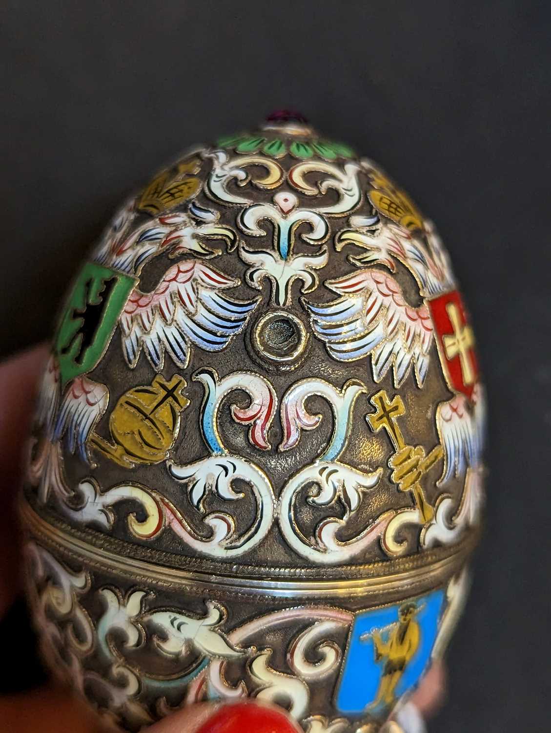 A Russian silver gilt and cloisonne enamel egg, - Image 9 of 19