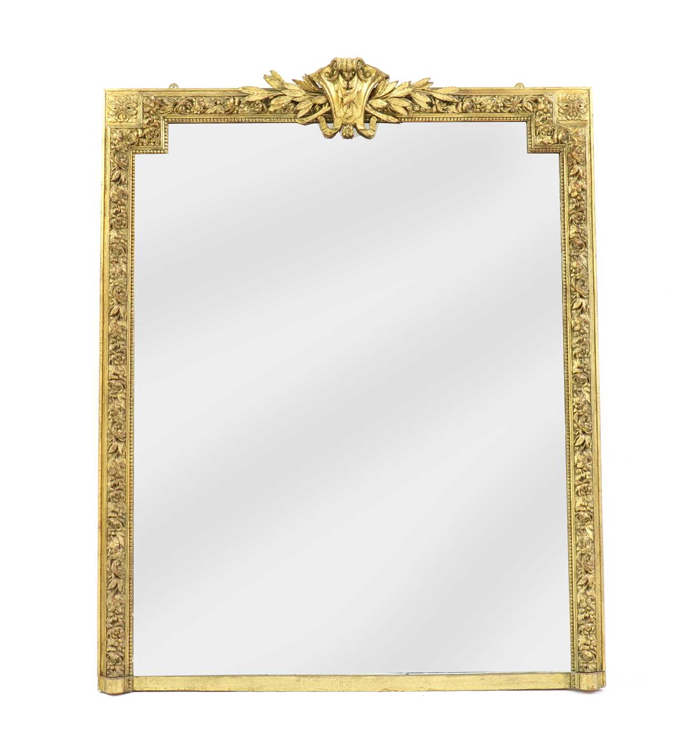 A gesso gold-coloured overmantel mirror,