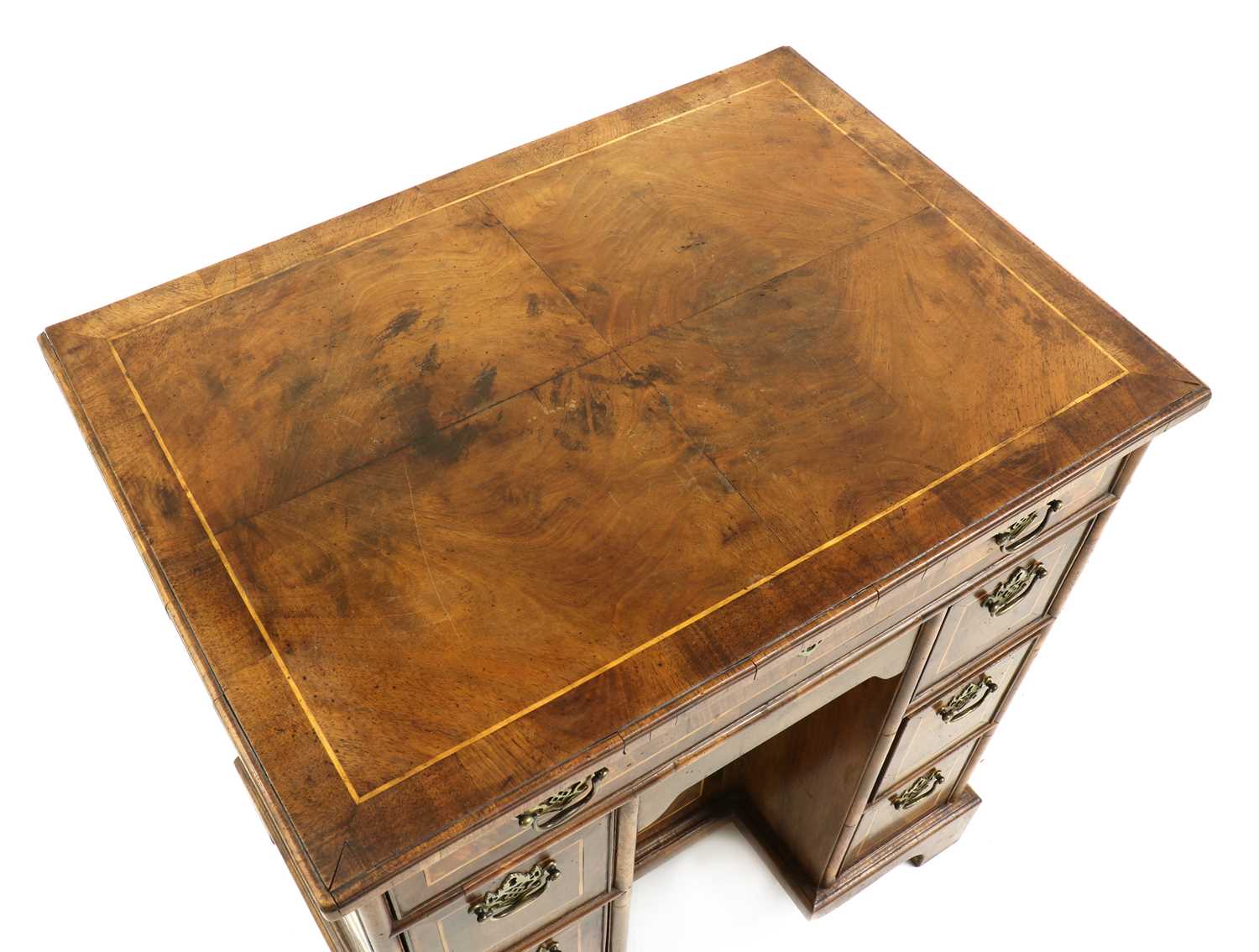 A George I style strung walnut kneehole desk, - Image 2 of 4