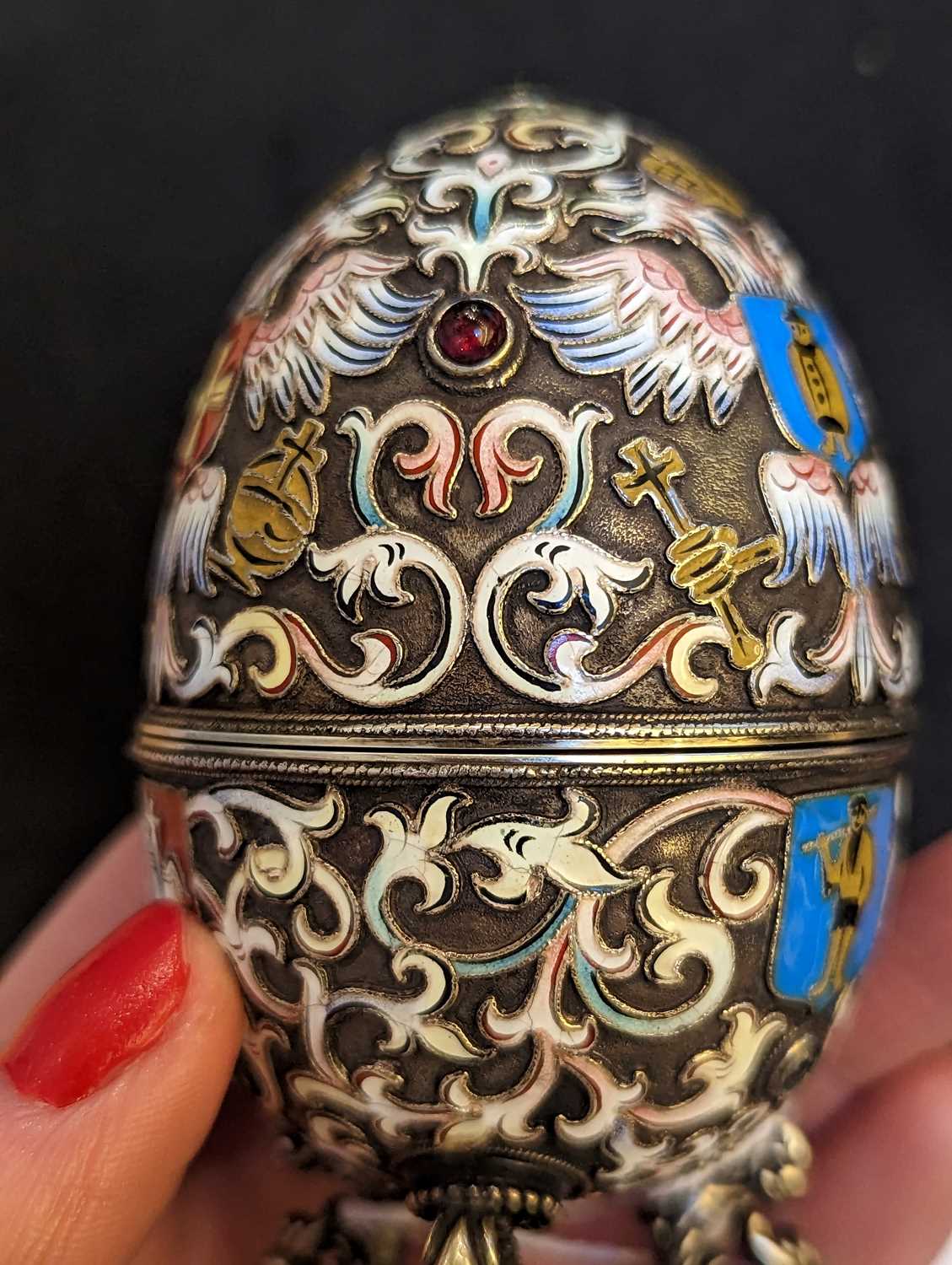 A Russian silver gilt and cloisonne enamel egg, - Image 19 of 19