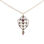 An Edwardian gold garnet and split pearl pendant,