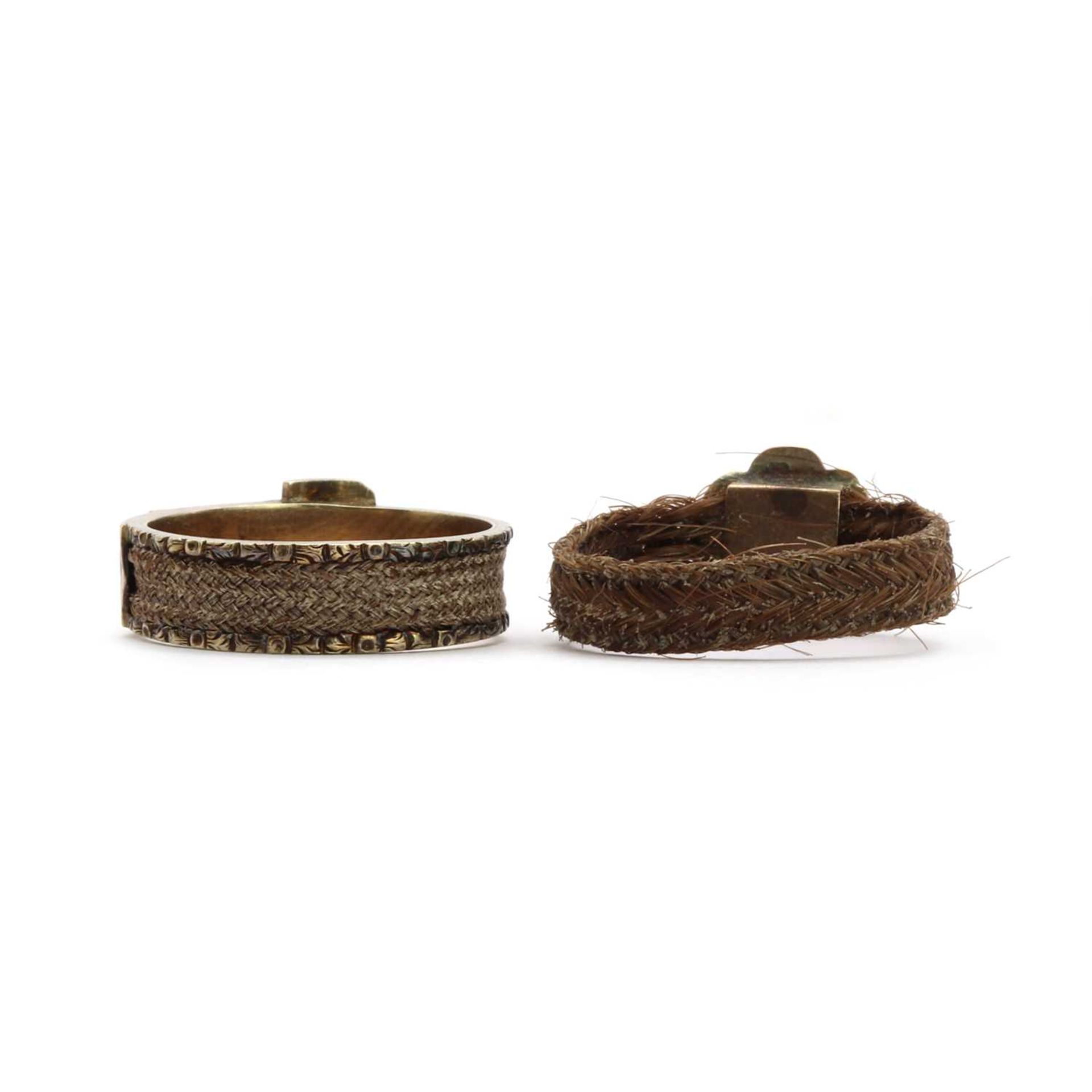 A Victorian 9ct gold woven hair memorial or love token buckle ring, - Image 2 of 3