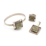 A Finnish modernist silver and pyrite jewellery suite, by Christen Stenberg,