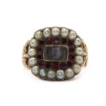 A Georgian gold split pearl memorial ring,