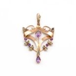 An Edwardian gold amethyst and split pearl pendant,