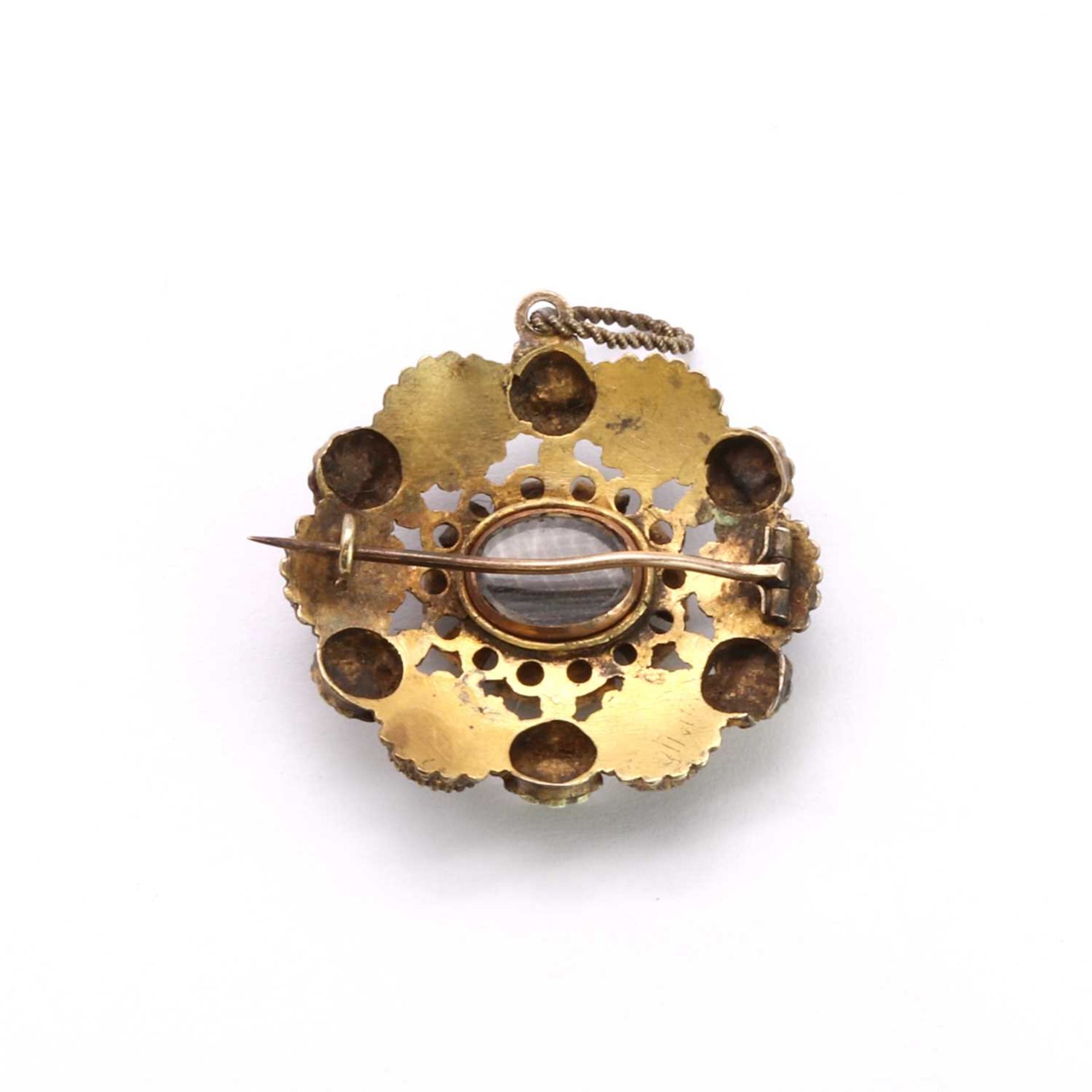 A Regency gold foiled topaz memorial brooch pendant, - Image 2 of 2