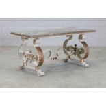 A French painted wrought iron low table,