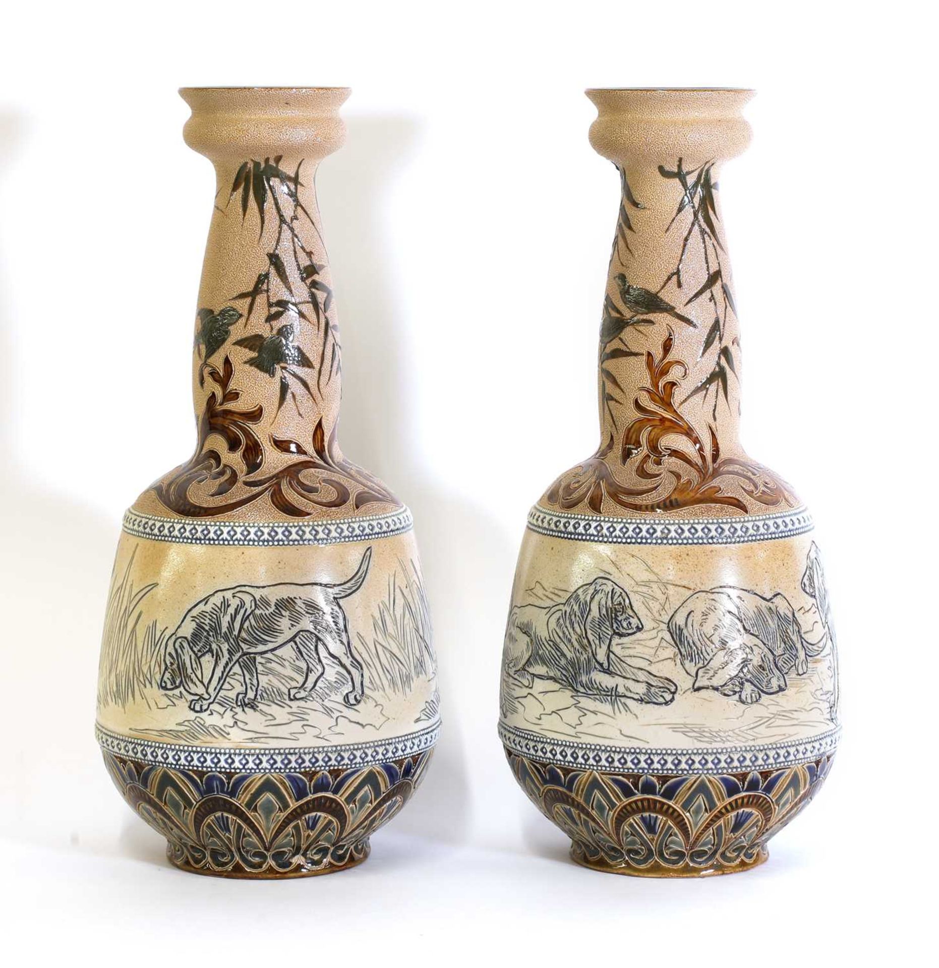 A pair of Doulton Lambeth stoneware vases,