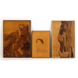 A set of three marquetry panels,