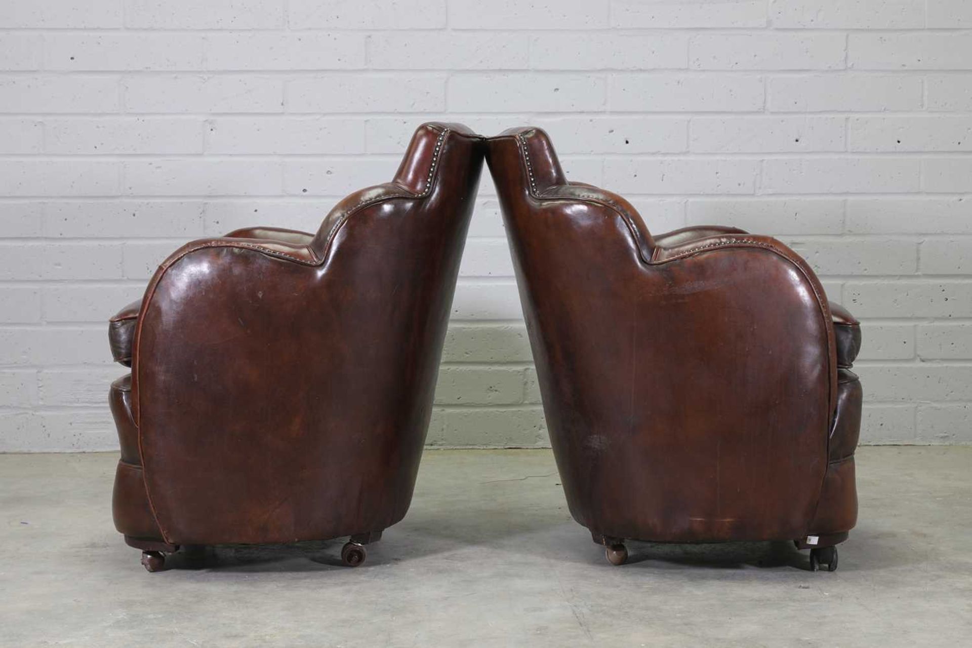 A pair of Art Deco leather club armchairs, - Bild 4 aus 4