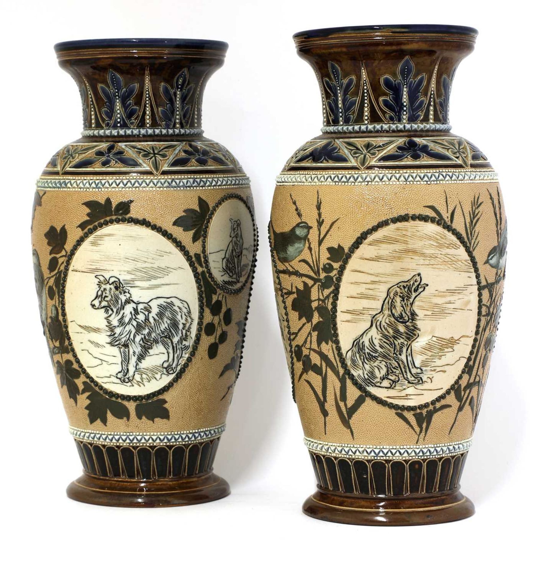 A pair of Doulton Lambeth vases,