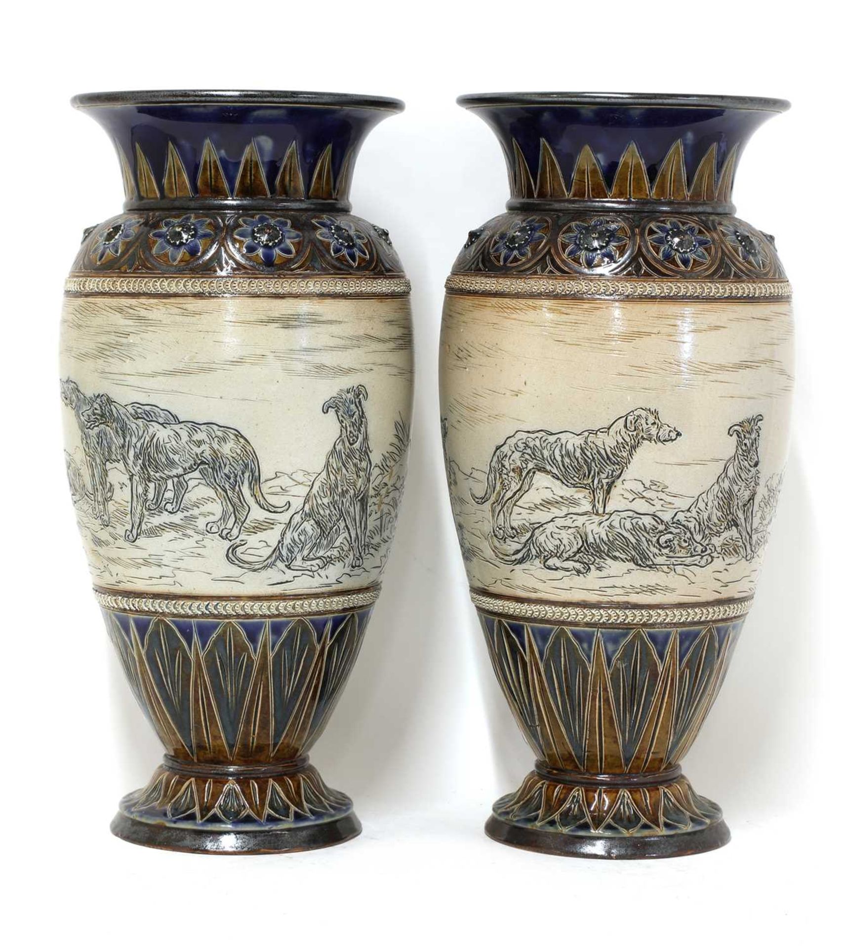 A pair of Doulton Lambeth stoneware vases,