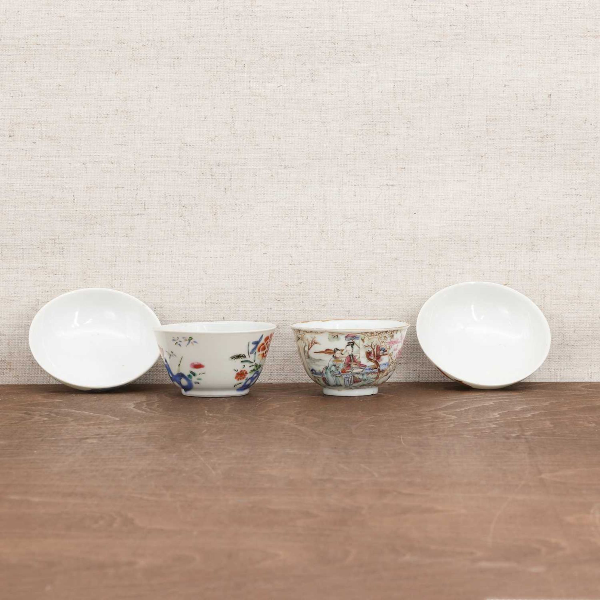 A collection of two Chinese export famille rose teacups and two covers, - Image 3 of 4
