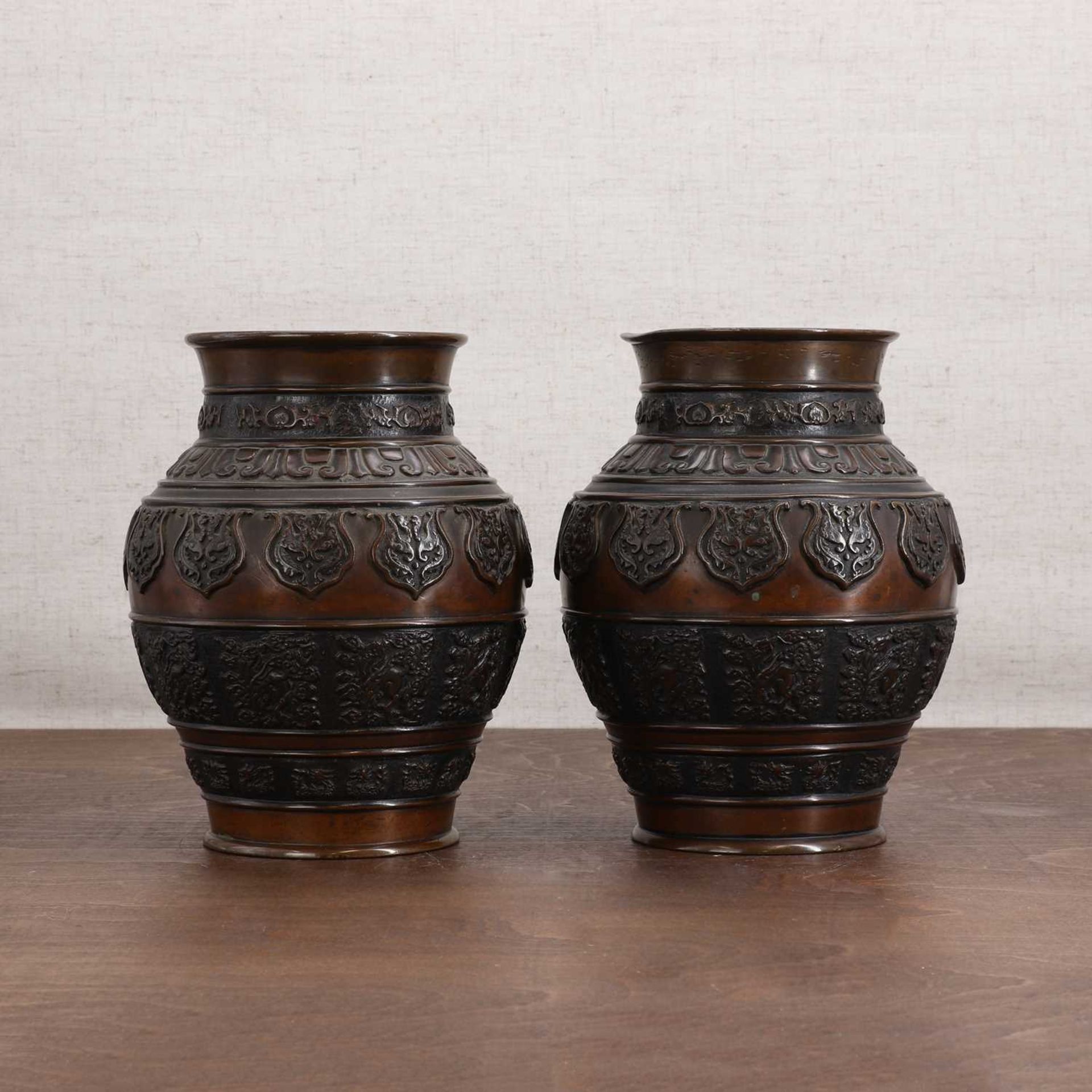 A pair of Japanese bronze vases, - Image 3 of 5