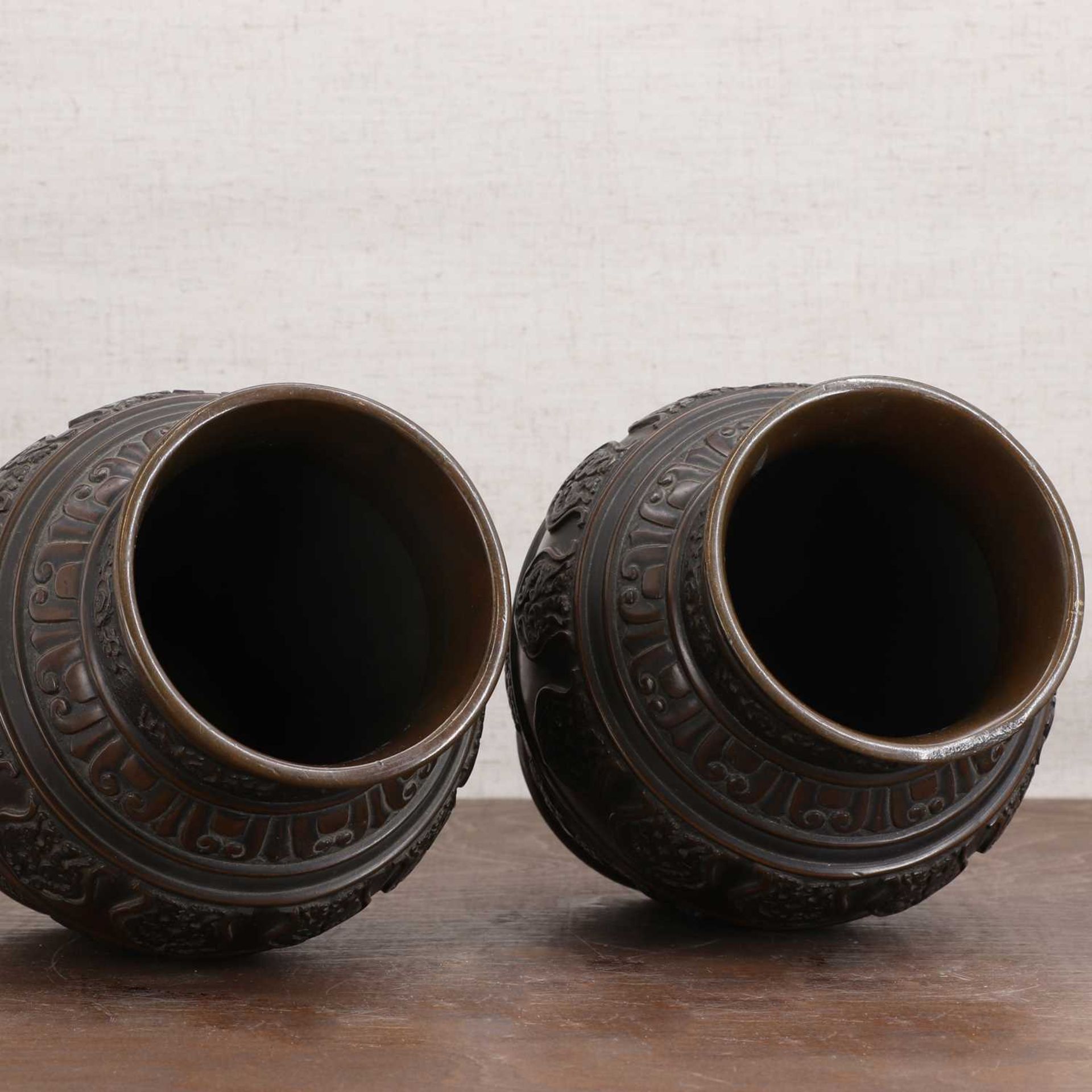 A pair of Japanese bronze vases, - Image 5 of 5