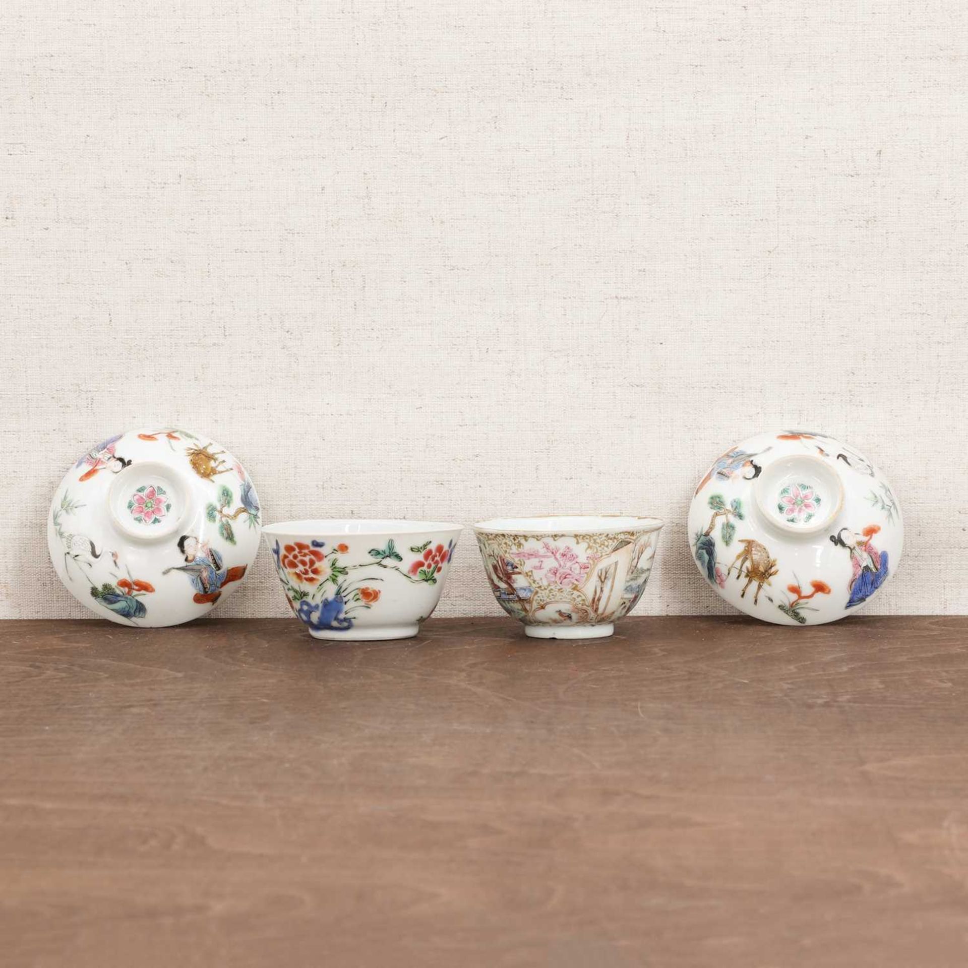 A collection of two Chinese export famille rose teacups and two covers,