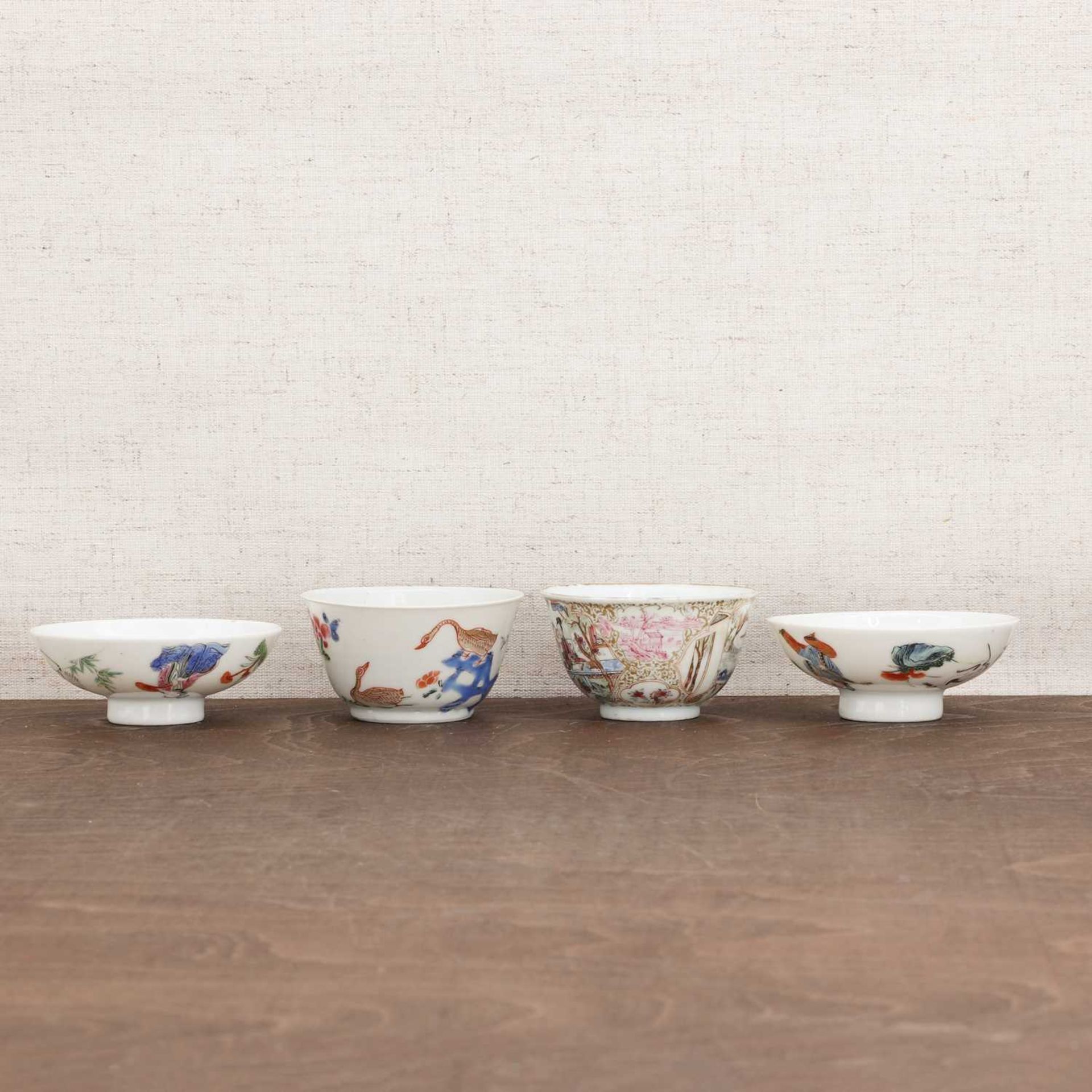 A collection of two Chinese export famille rose teacups and two covers, - Image 2 of 4