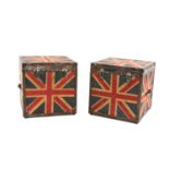 A pair of painted leather trunks,