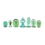 A group of six Victorian bottle green glass dump weights,
