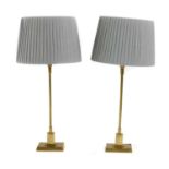 A pair of brass table lamps,